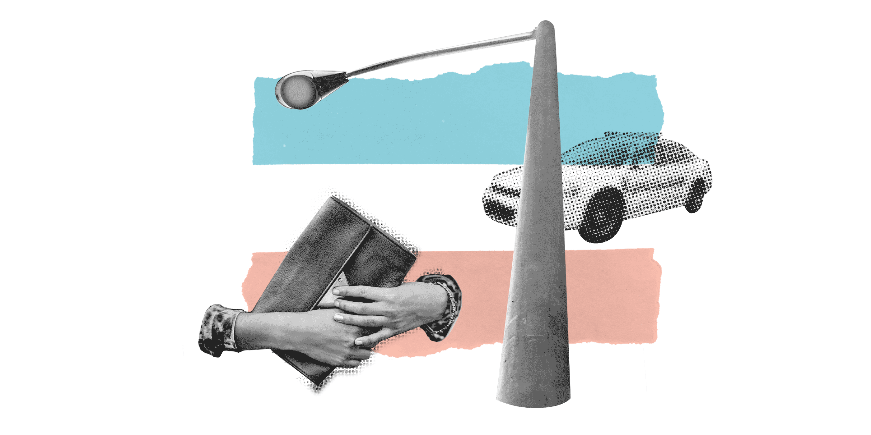 police car streetlight and purse on a trans flag background