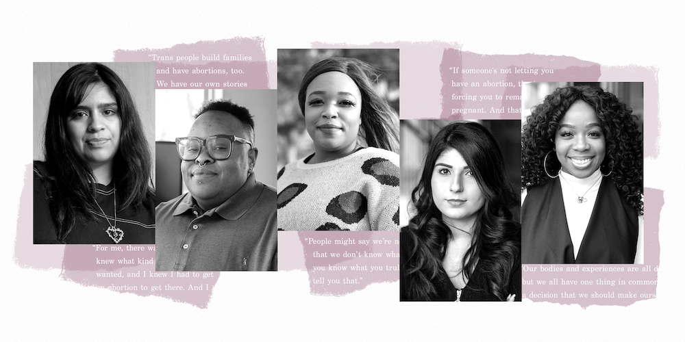 A collage of portraits of the five storytellers: Angel Kai, Veronika Granado, Cazembe Jackson, Briana McLennon, and Maleeha Aziz