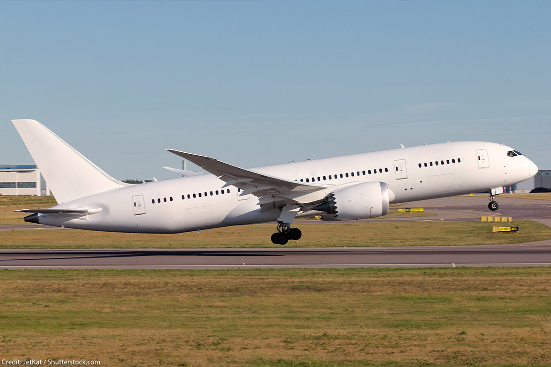 A big passenger airplane taking off.