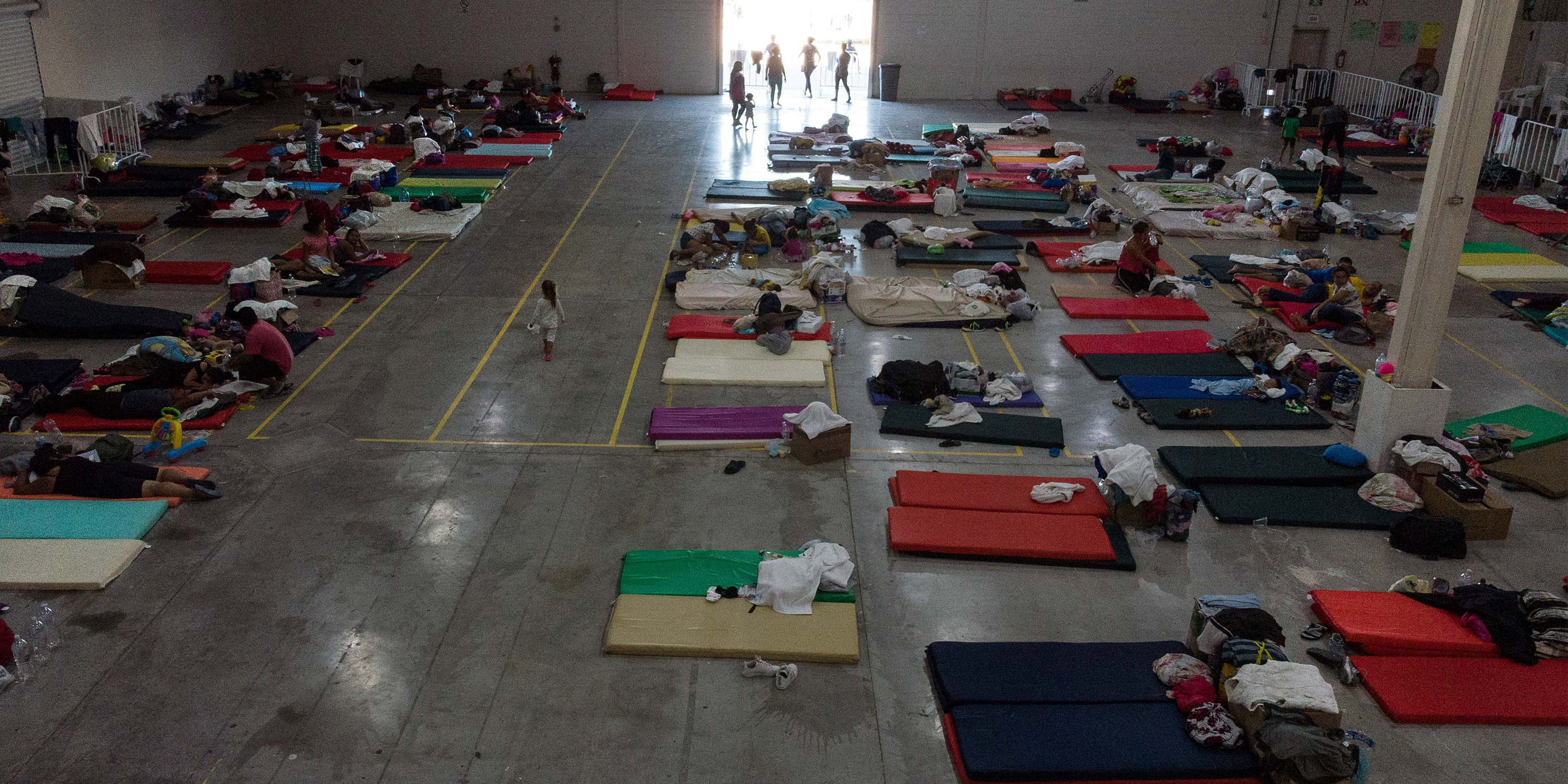 General view inside the Leona Vicario Federal shelter for asylum seekers in Ciudad Juarez on October 9, 2019, Chihuahua state, Mexico