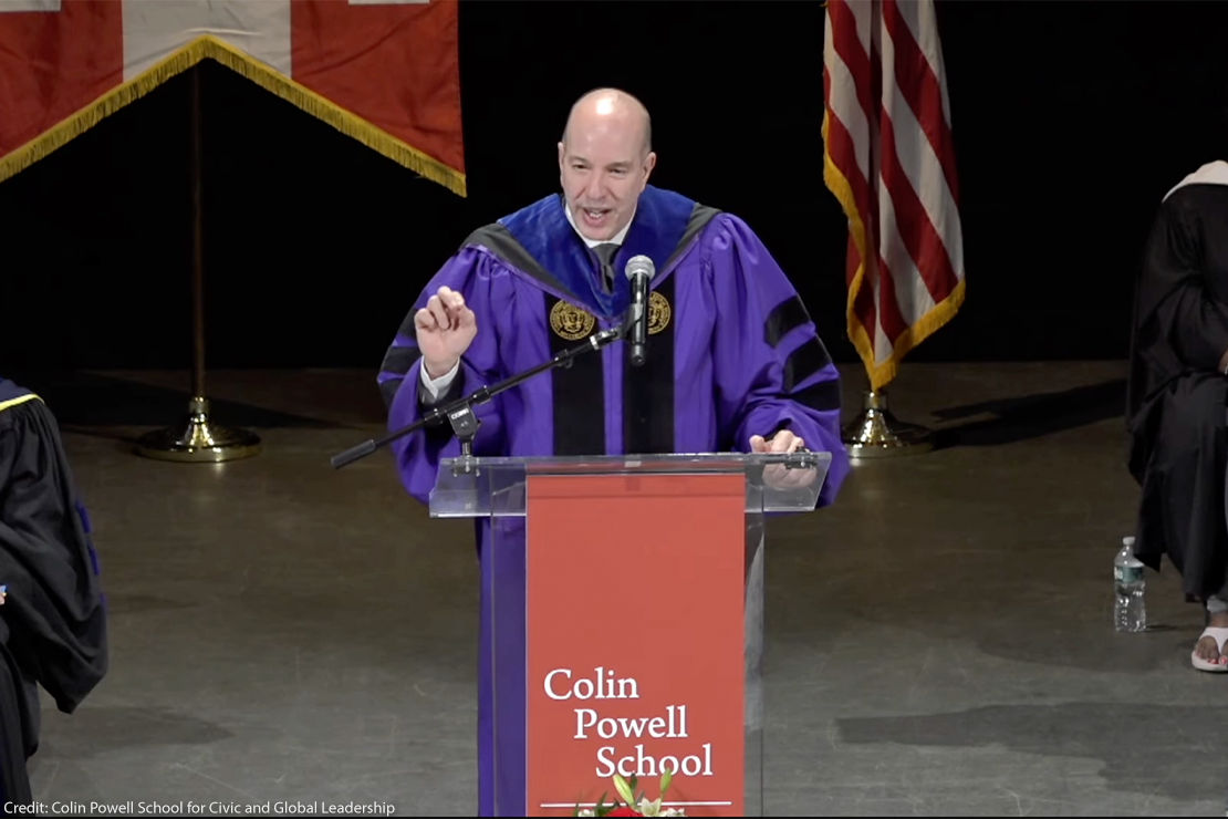 Anthony Romero giving the commencement speech at the Colin Powell School of City College of New York.