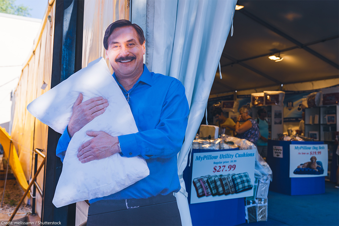 A cardboard cutout of My Pillow founder Mike Lindell.