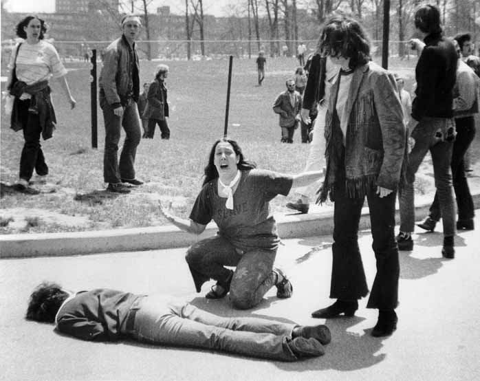 John Filo photograph of Miami teen runaway Mary Ann Vecchio, 14, at Kent State University in Kent, Ohio, Monday, May 4, 1970.