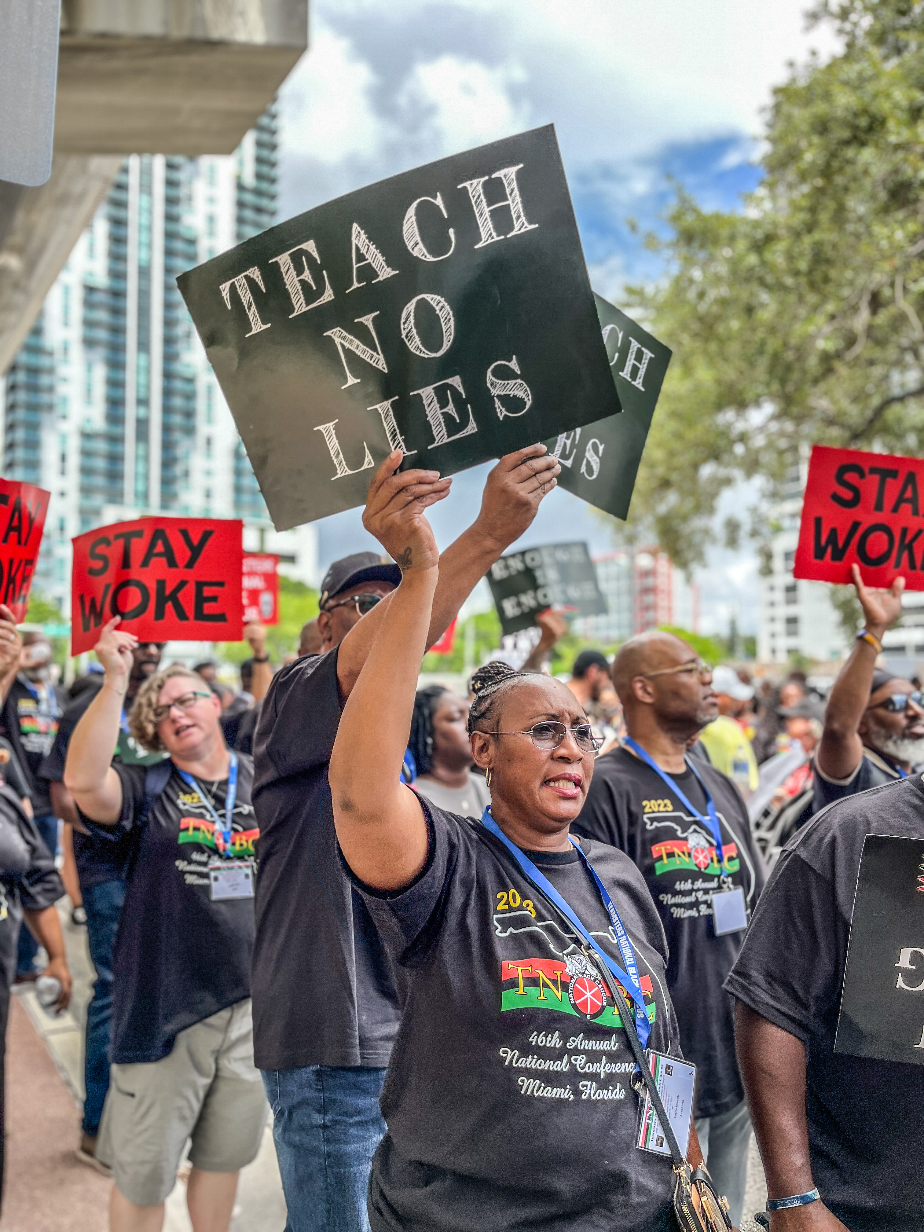 Black teachers protesting in Miami in August 2023.