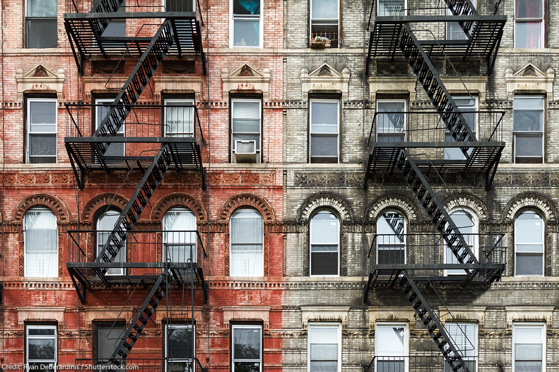 A row of apartment buildings.