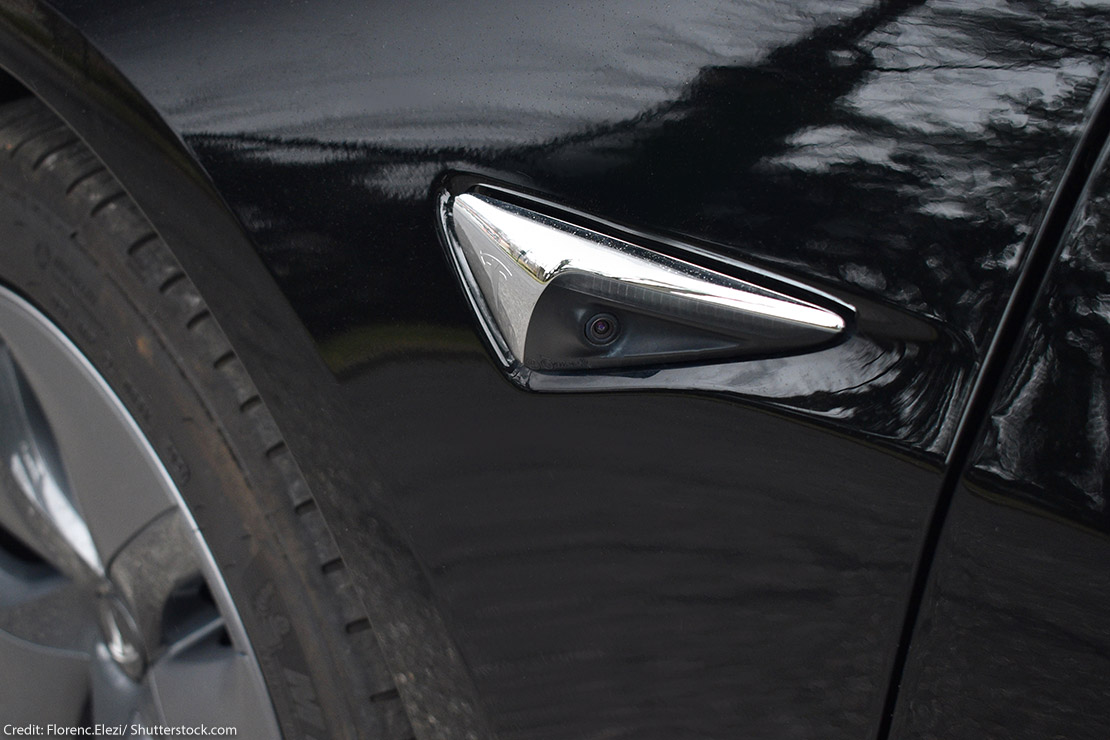 A Tesla camera that is built into the car.