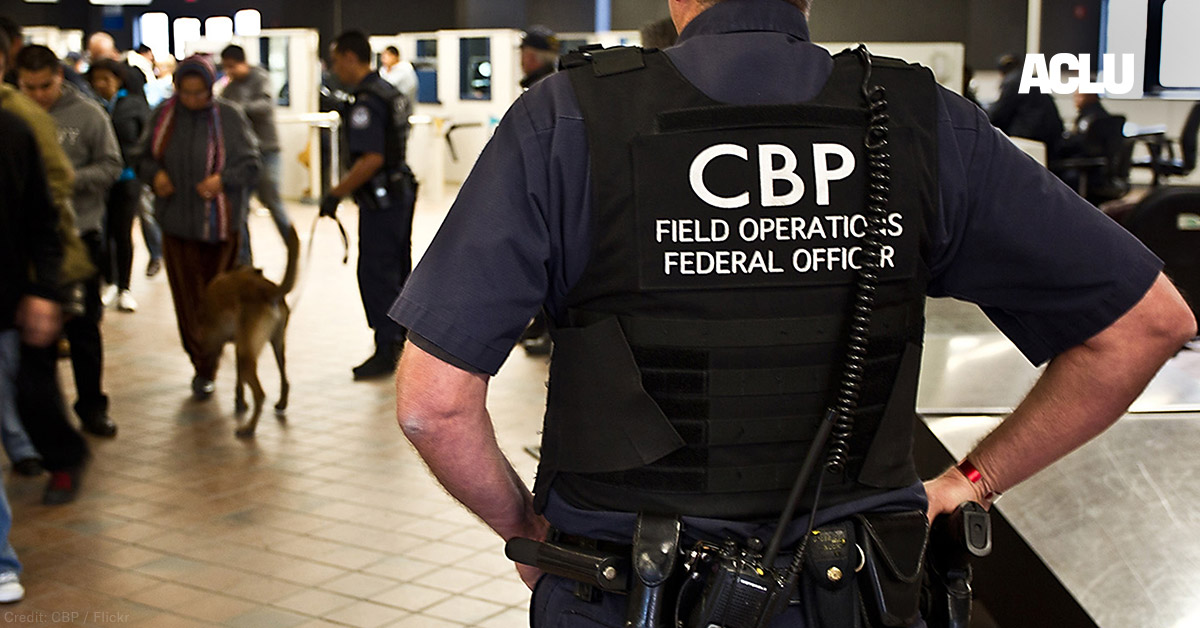 CBP officer watching pedestrian entrance