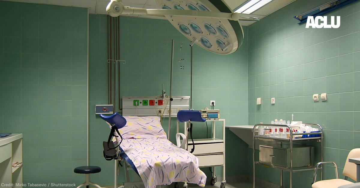 An examination room with gynecological equipment 